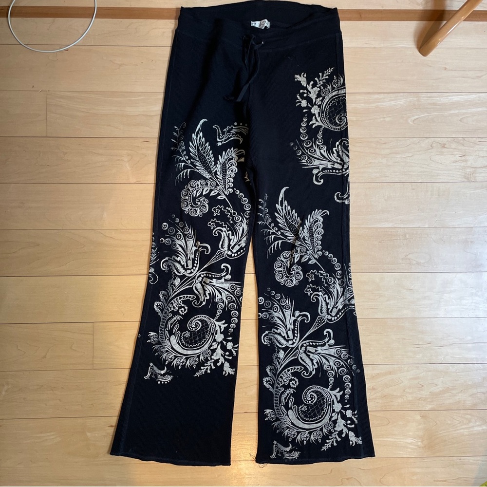 Riley cotton pants black cream cotton knit drawstring Medium